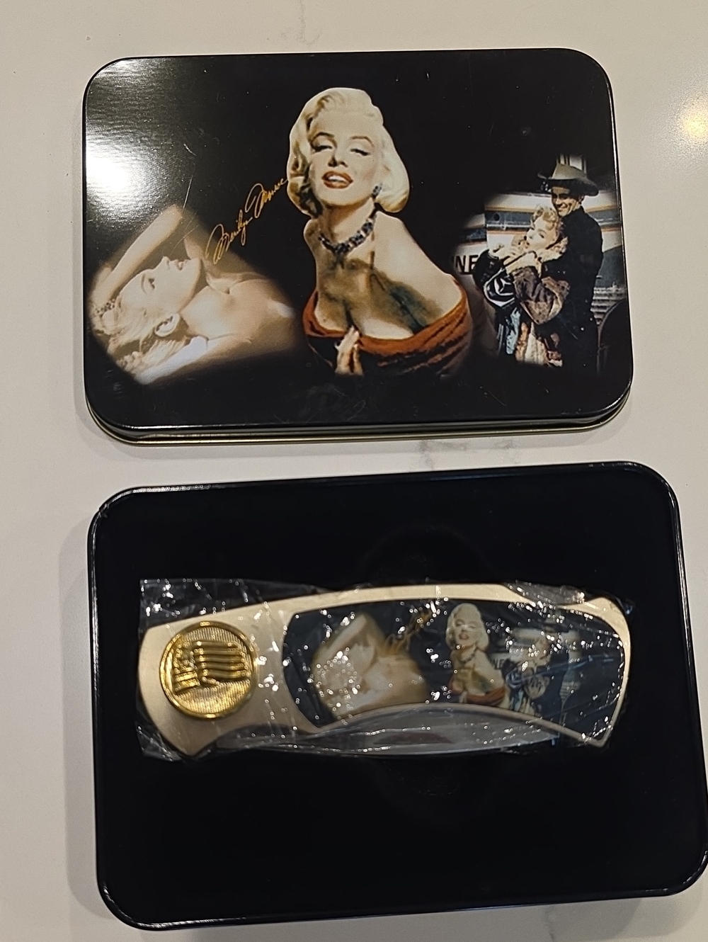 Vintage Marilyn Monroe Key/Card Holder Tin with Black & Gold Accents